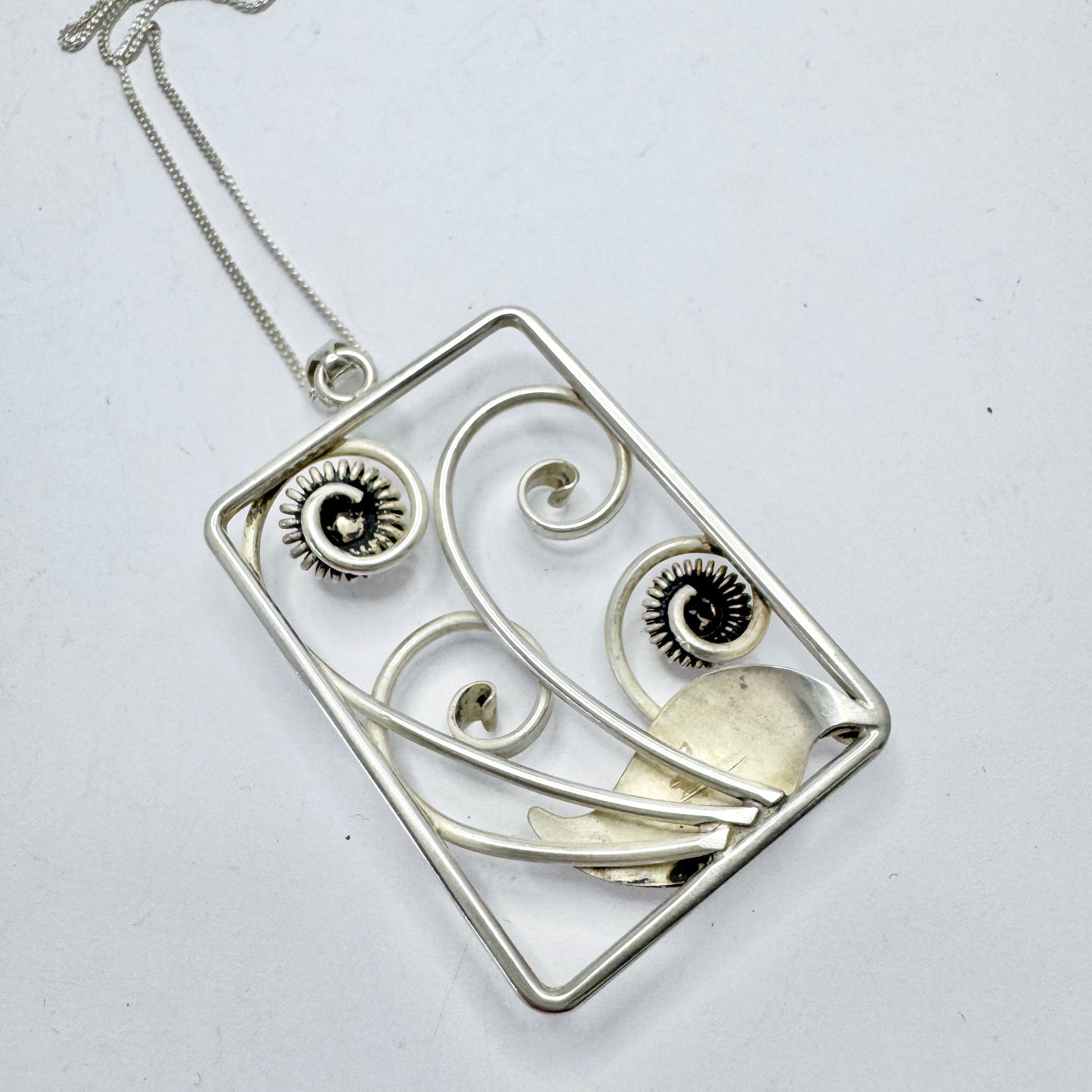 JC. Denmark c 1930s. Vintage Solid Silver Pendant Necklace. Prob. Jørgen Christiansen