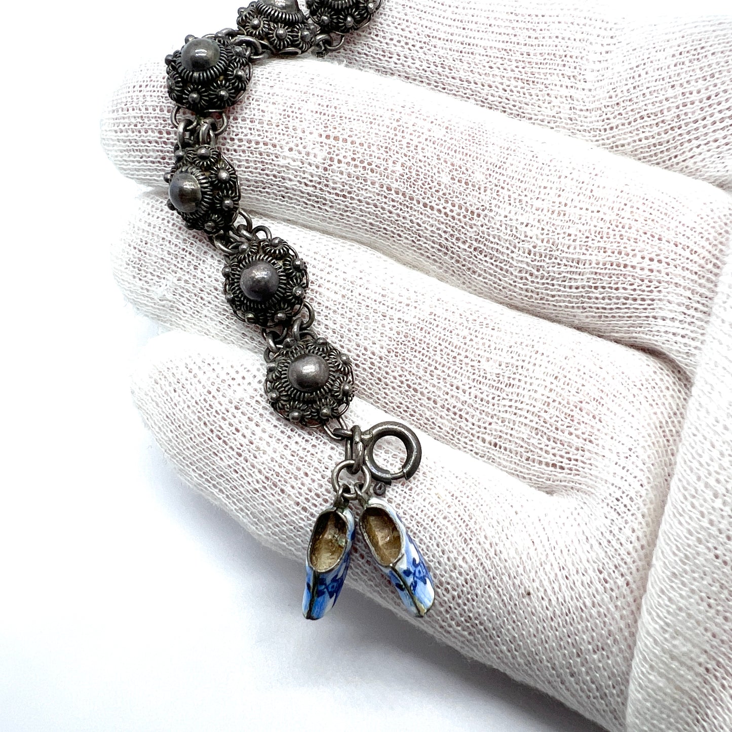 The Netherlands early to mid 1900s. Solid Silver Enamel Charm Bracelet.