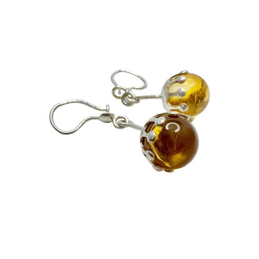 Salovaara, Finland c 1970s. Vintage Sterling Silver Golden Quartz Earrings.