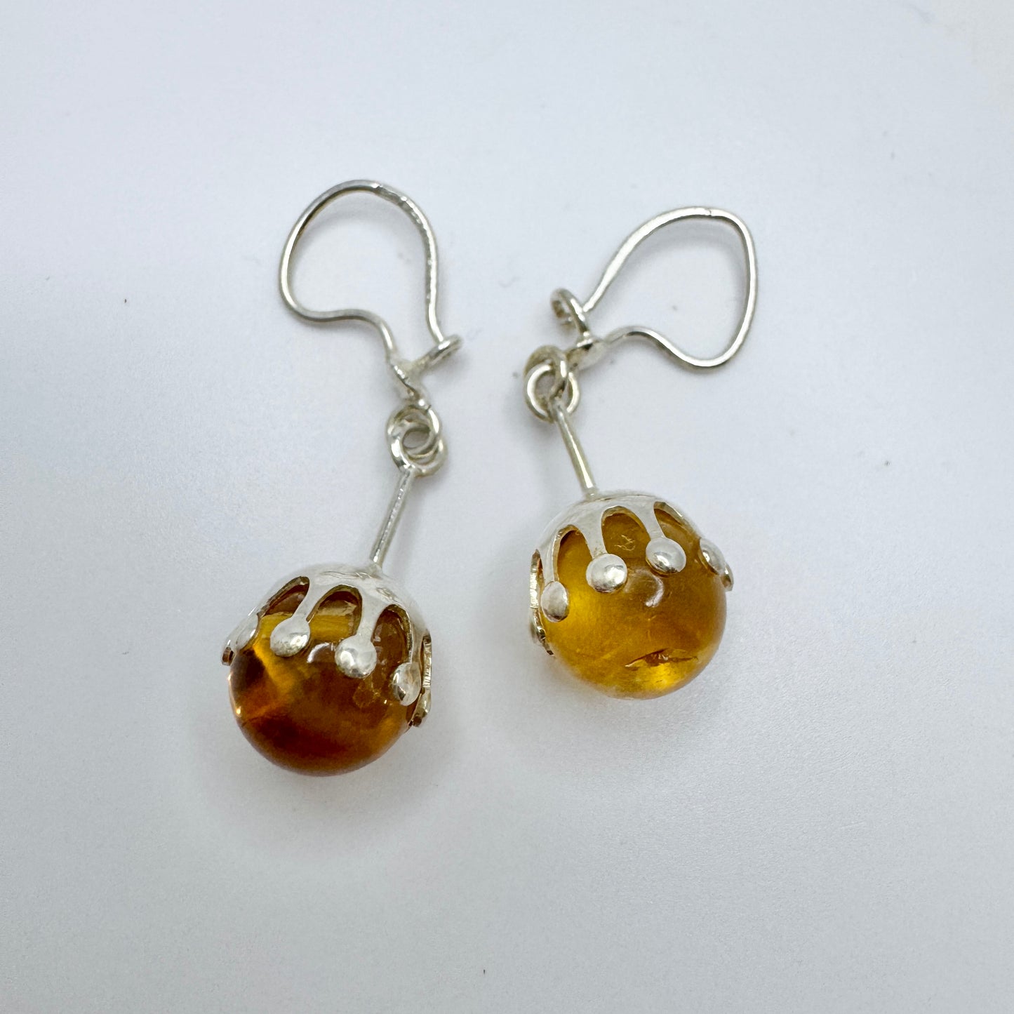 Salovaara, Finland c 1970s. Vintage Sterling Silver Golden Quartz Earrings.