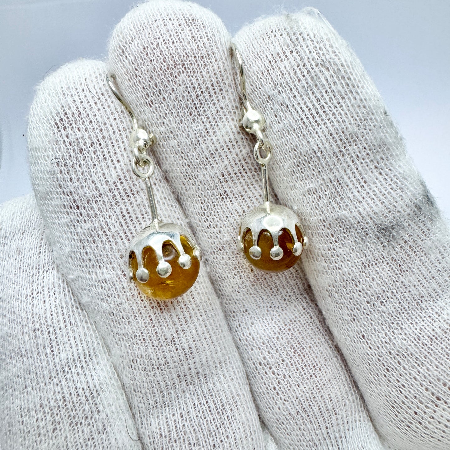 Salovaara, Finland c 1970s. Vintage Sterling Silver Golden Quartz Earrings.