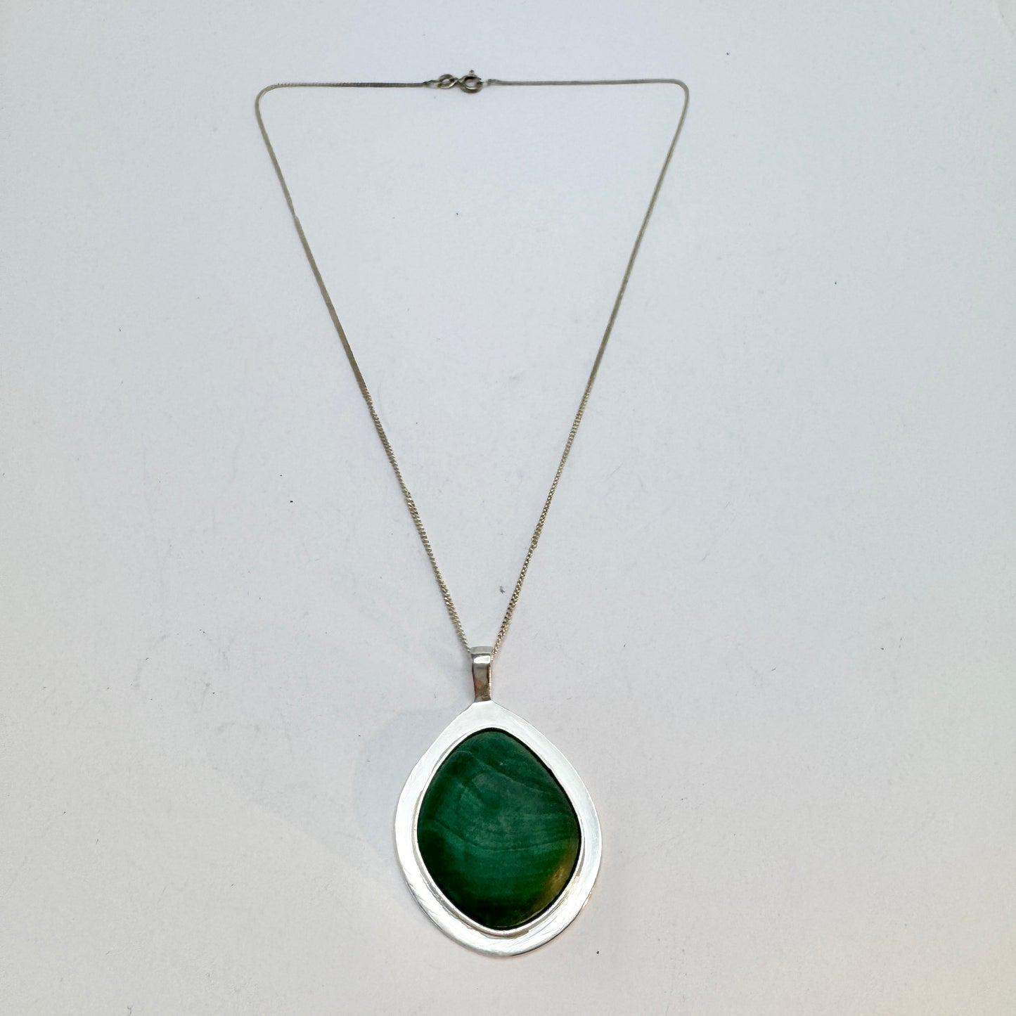 Eric Hjorth, Sweden 1967. Vintage Sterling Silver Malachite Pendant Necklace.