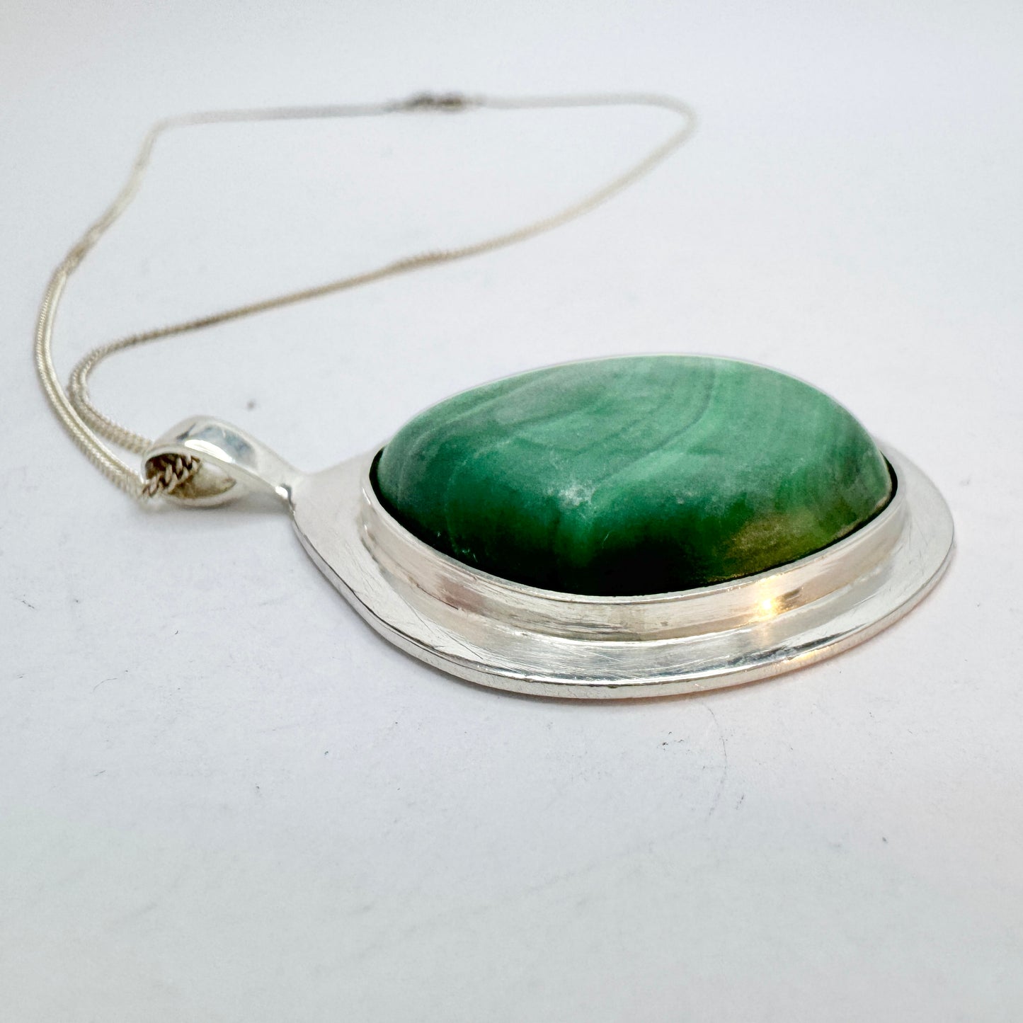 Eric Hjorth, Sweden 1967. Vintage Sterling Silver Malachite Pendant Necklace.