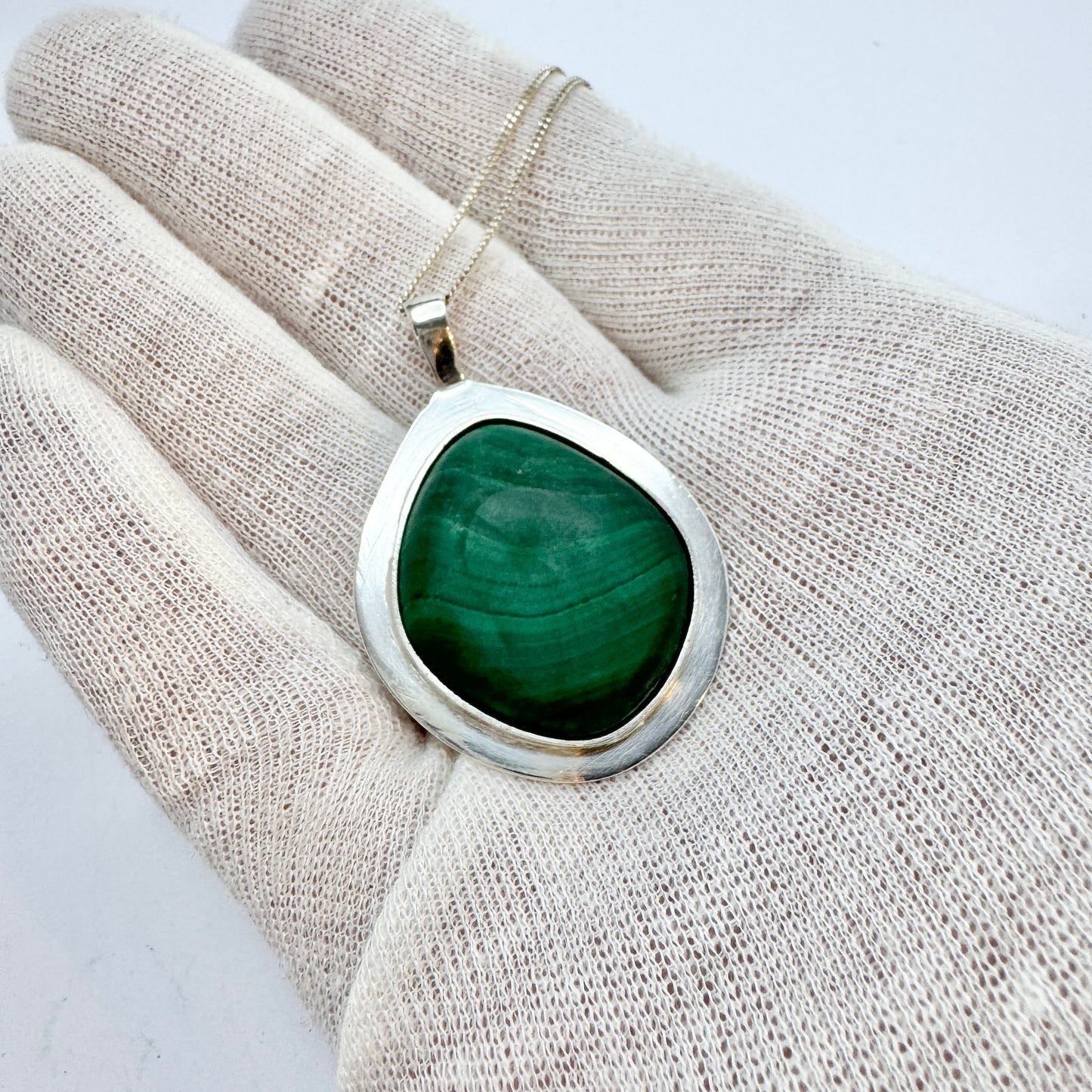 Eric Hjorth, Sweden 1967. Vintage Sterling Silver Malachite Pendant Necklace.