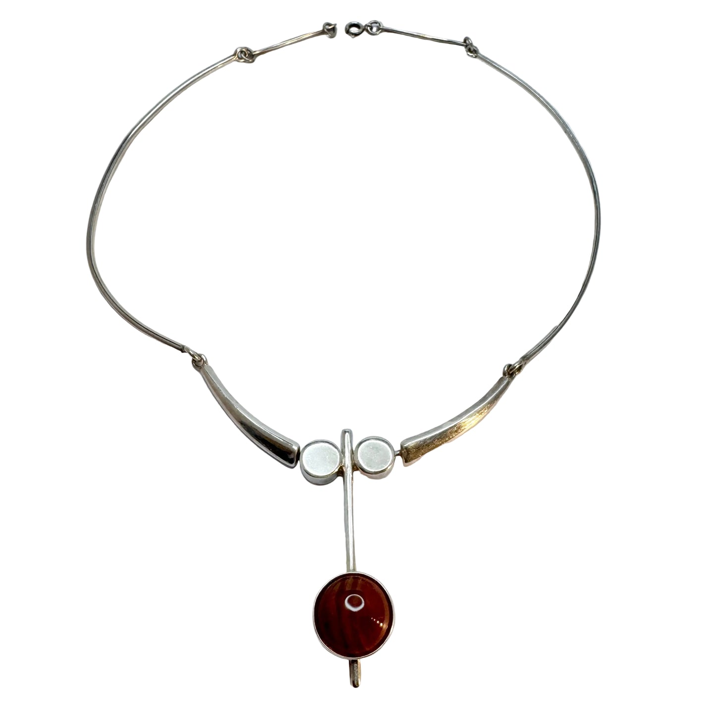 Israel. Vintage Modernist Sterling Silver Agate Necklace.