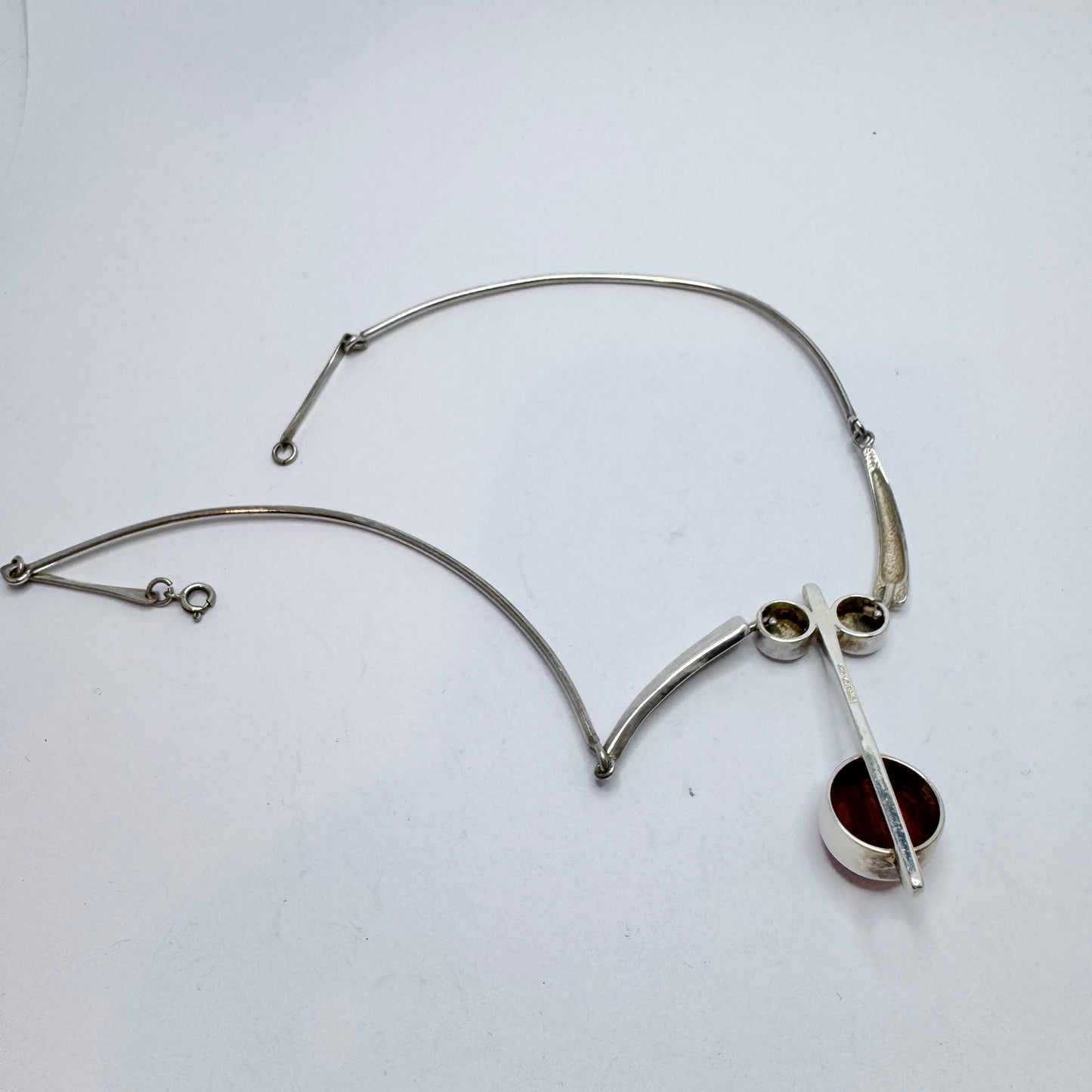 Israel. Vintage Modernist Sterling Silver Agate Necklace.