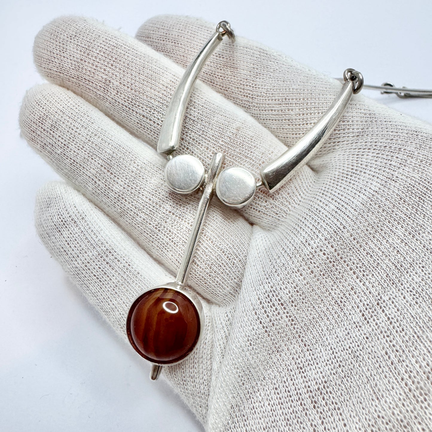 Israel. Vintage Modernist Sterling Silver Agate Necklace.