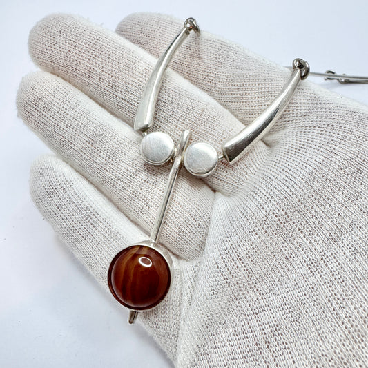 Israel. Vintage Modernist Sterling Silver Agate Necklace.