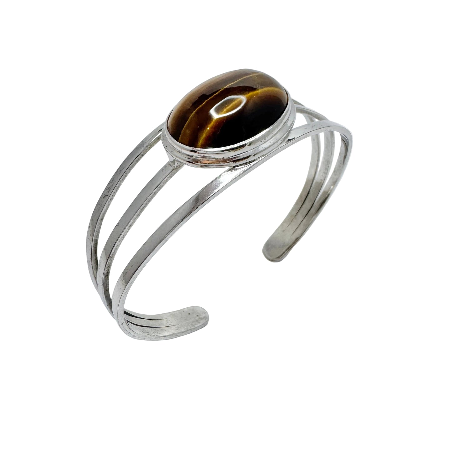 Vintage 1960-70s Solid Silver Tiger's Eye  Cuff Bracelet.