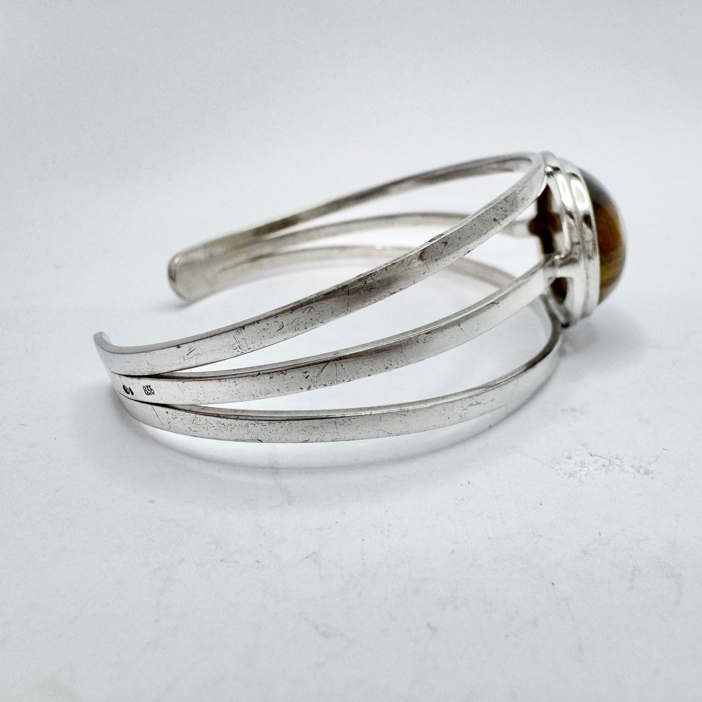 Vintage 1960-70s Solid Silver Tiger's Eye  Cuff Bracelet.