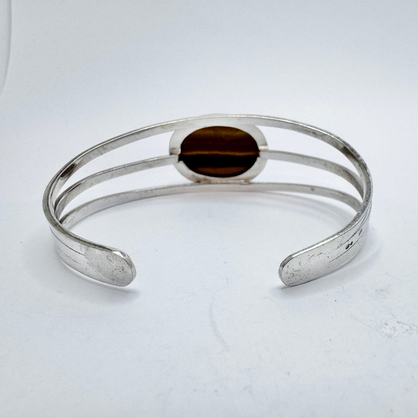 Vintage 1960-70s Solid Silver Tiger's Eye  Cuff Bracelet.