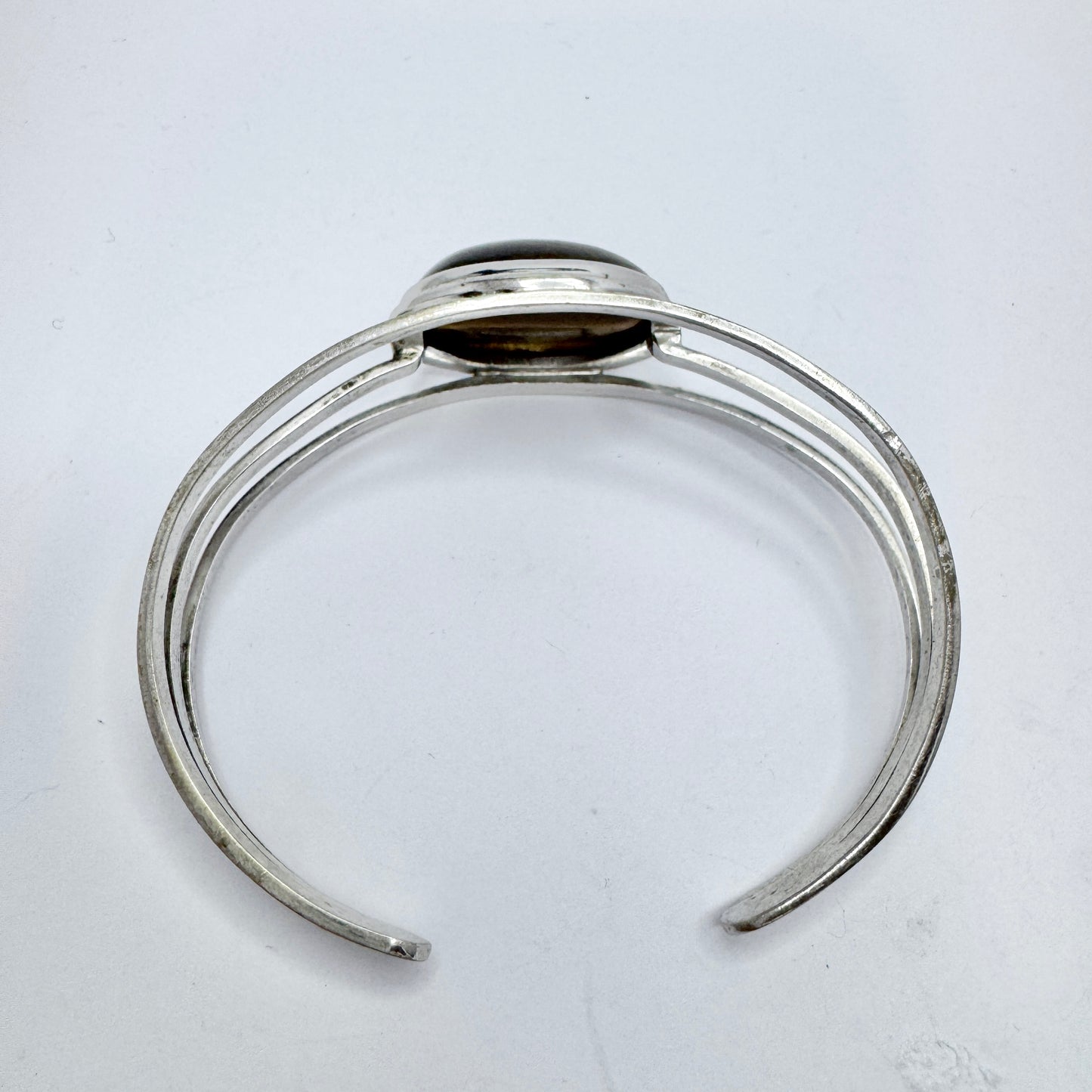 Vintage 1960-70s Solid Silver Tiger's Eye  Cuff Bracelet.