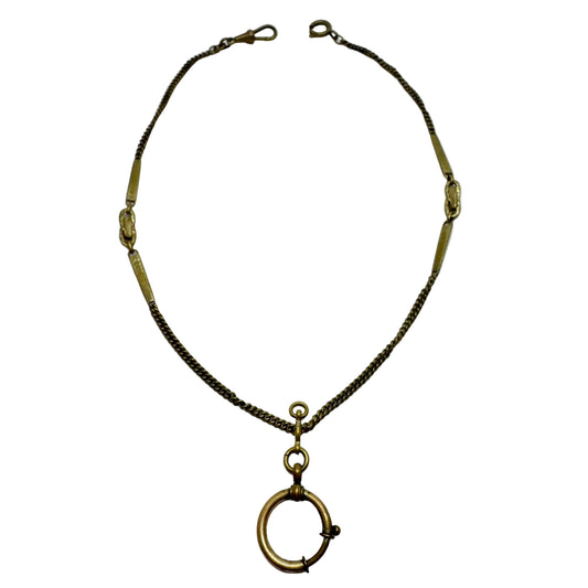 Antique Gold Doublé Yellow Metal Watch Chain in Necklace Length.