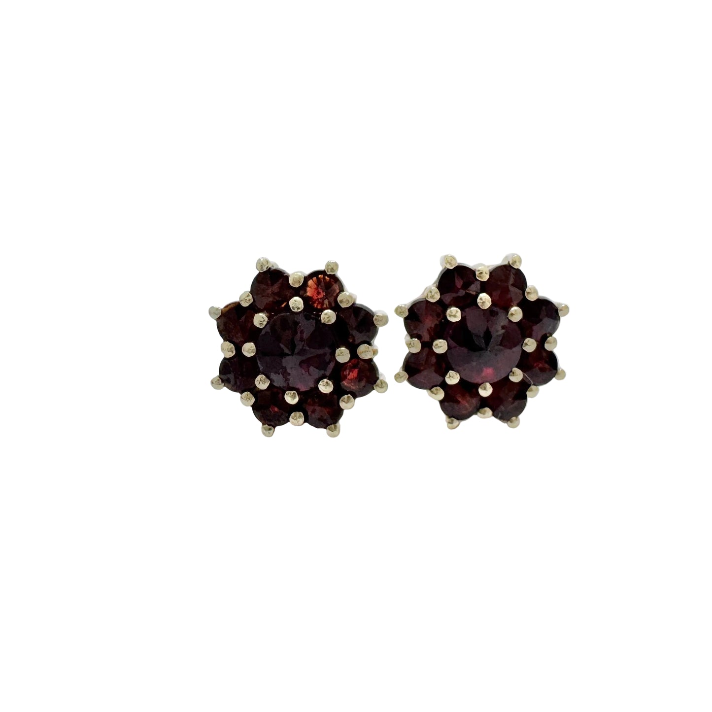 Vintage c 1950-60s. Garnet Cluster Gilt Solid Silver Stud Earrings.