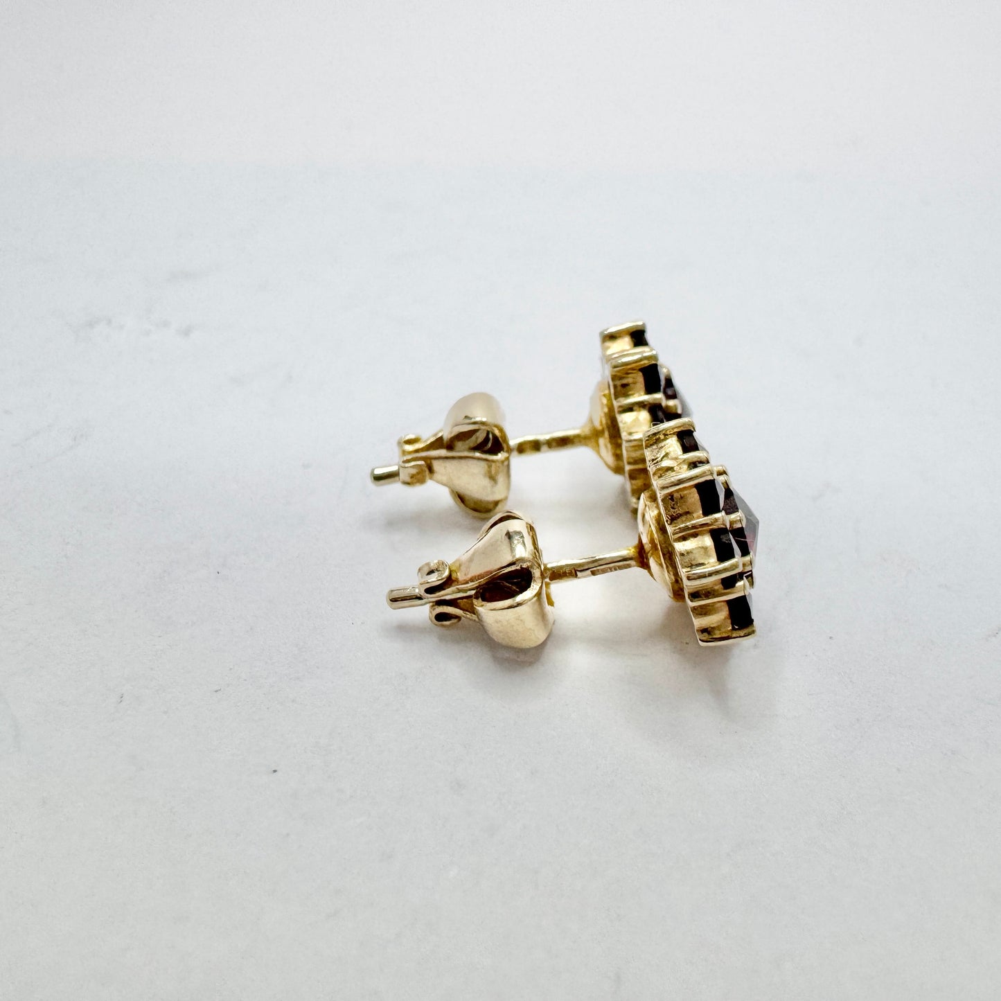 Vintage c 1950-60s. Garnet Cluster Gilt Solid Silver Stud Earrings.