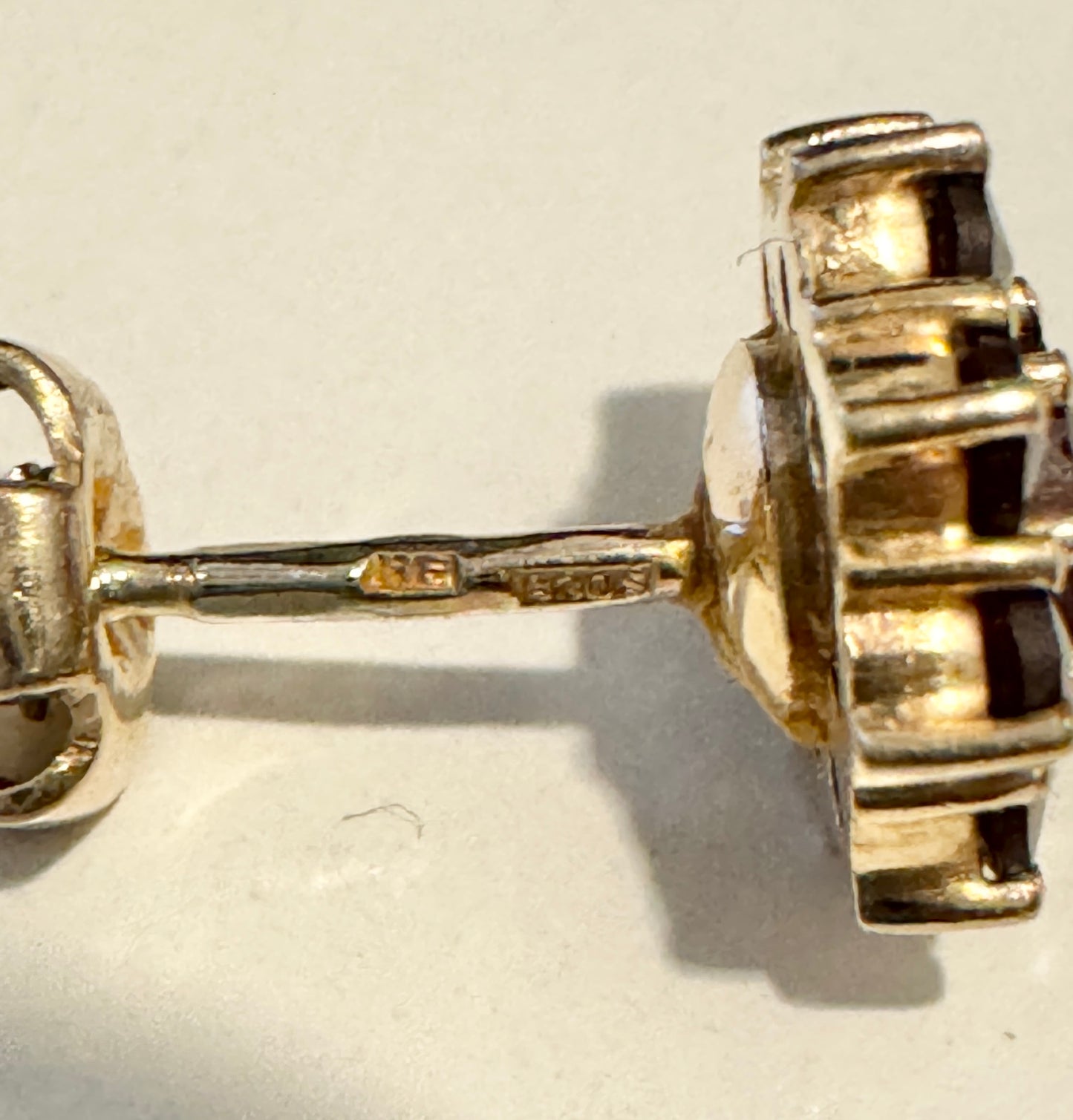 Vintage c 1950-60s. Garnet Cluster Gilt Solid Silver Stud Earrings.