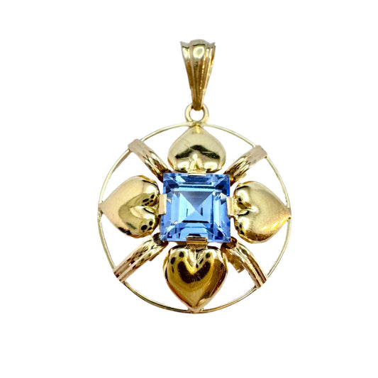 J Petersson, Stockholm 1948. Vintage 18k Gold Synthetic Spinel 4 Hearts Pendant