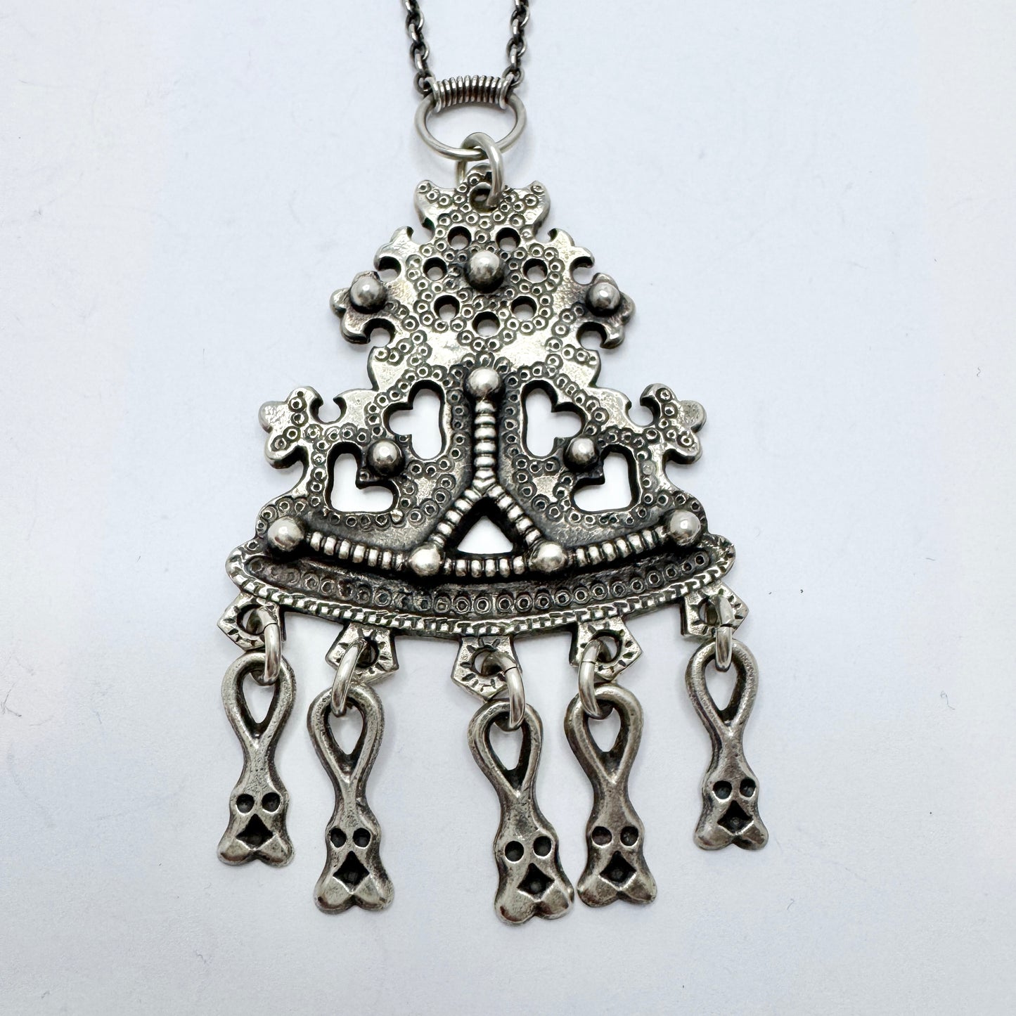 Kalevala Koru, Finland 1979. Very Large Vintage Sterling Silver Pendant Necklace