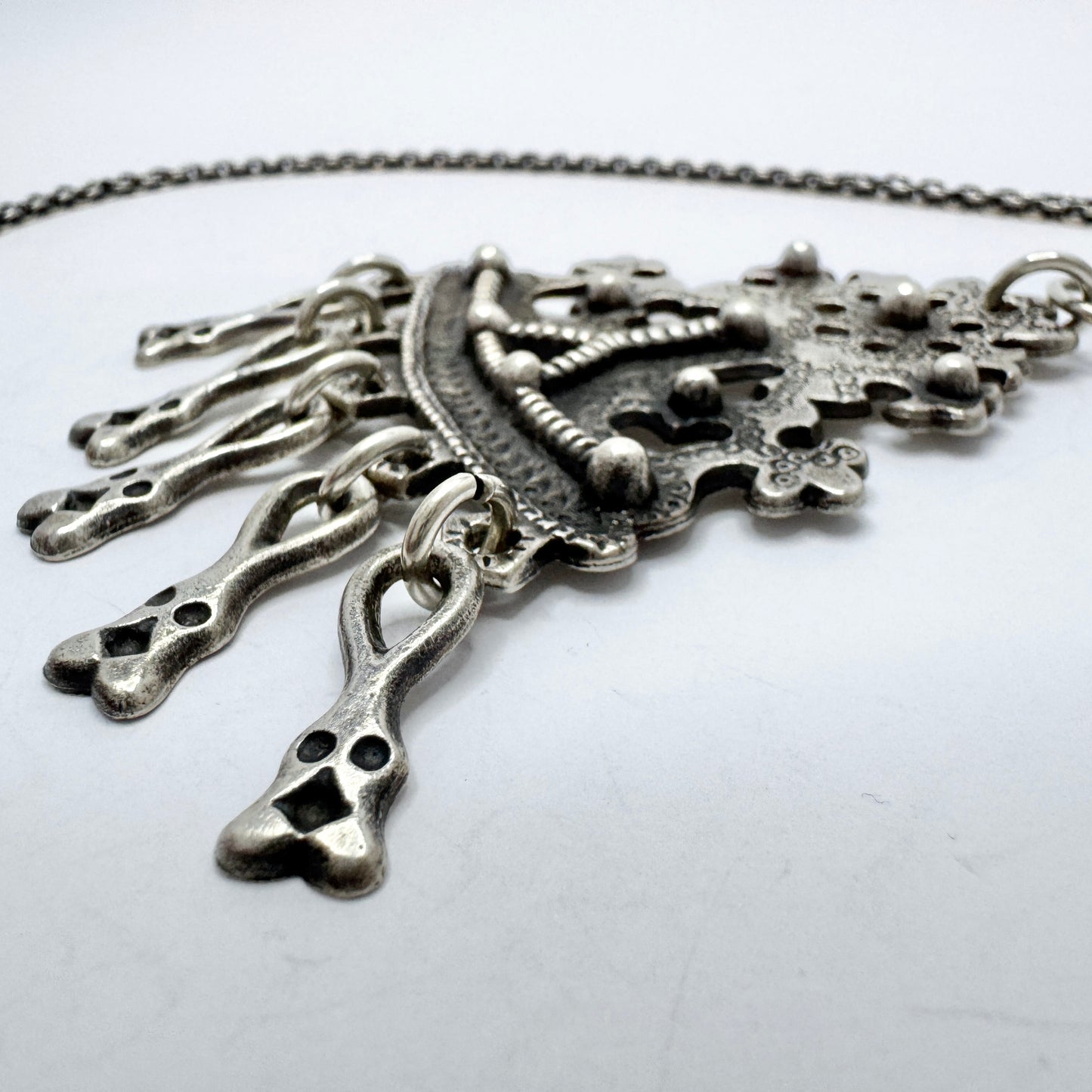 Kalevala Koru, Finland 1979. Very Large Vintage Sterling Silver Pendant Necklace