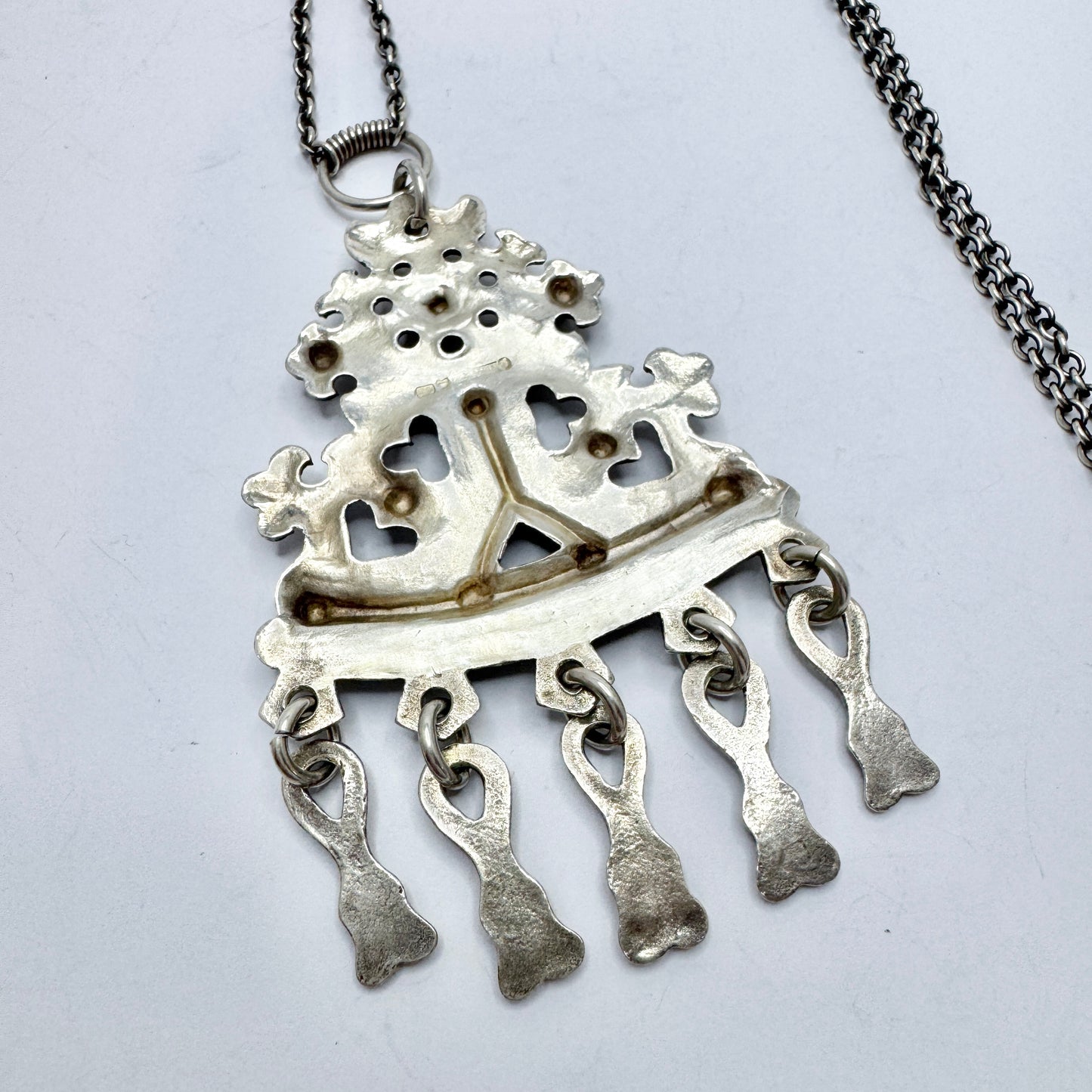Kalevala Koru, Finland 1979. Very Large Vintage Sterling Silver Pendant Necklace