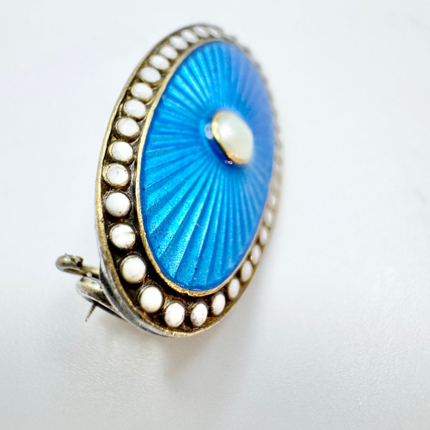 David-Andersen Norway ca 1915. Antique Sterling Silver Enamel Brooch.