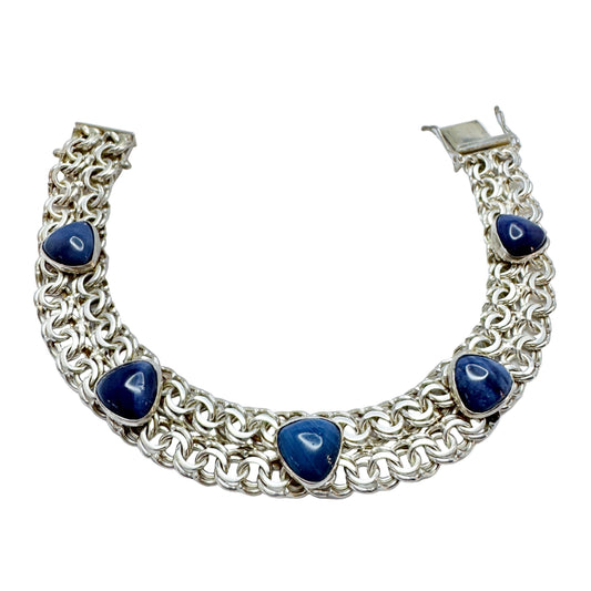 G Nilsson, Sweden 1970s. Vintage Stering Silver Bergslagen-stone Double Bismark Bracelet.