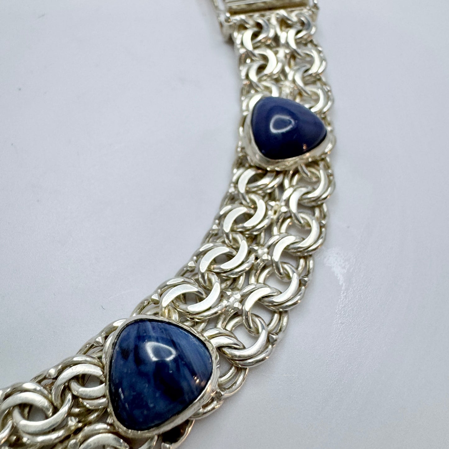 G Nilsson, Sweden 1970s. Vintage Stering Silver Bergslagen-stone Double Bismark Bracelet.