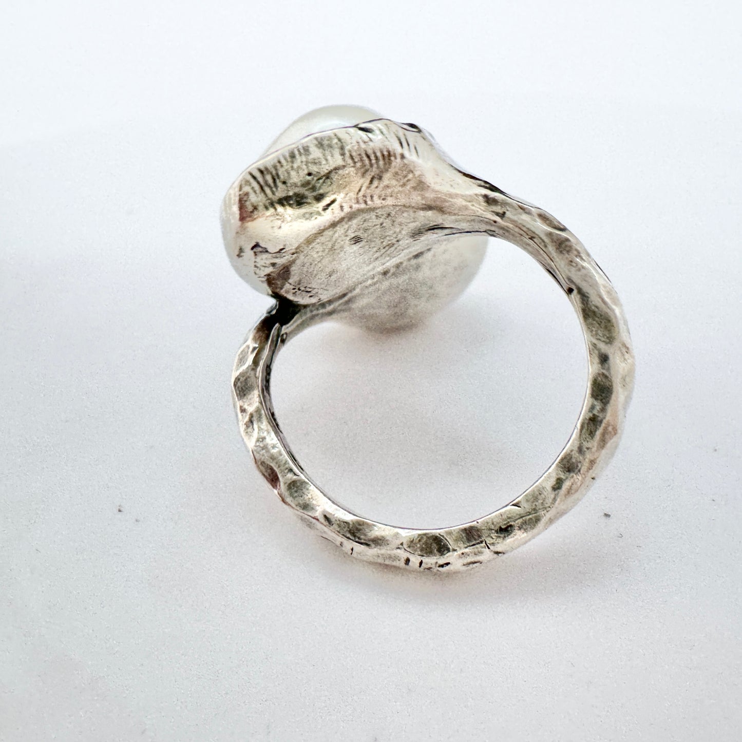 Vintage Sterling Silver 14k Gold Cultured Pearl Face Ring.