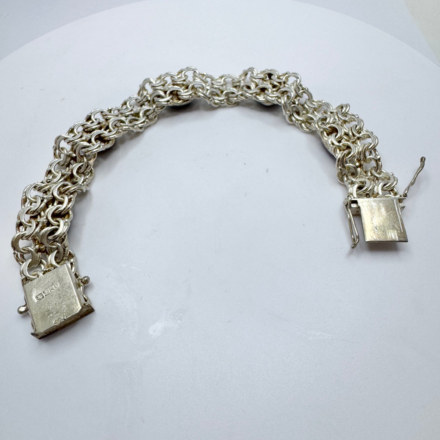 G Nilsson, Sweden 1970s. Vintage Stering Silver Bergslagen-stone Double Bismark Bracelet.