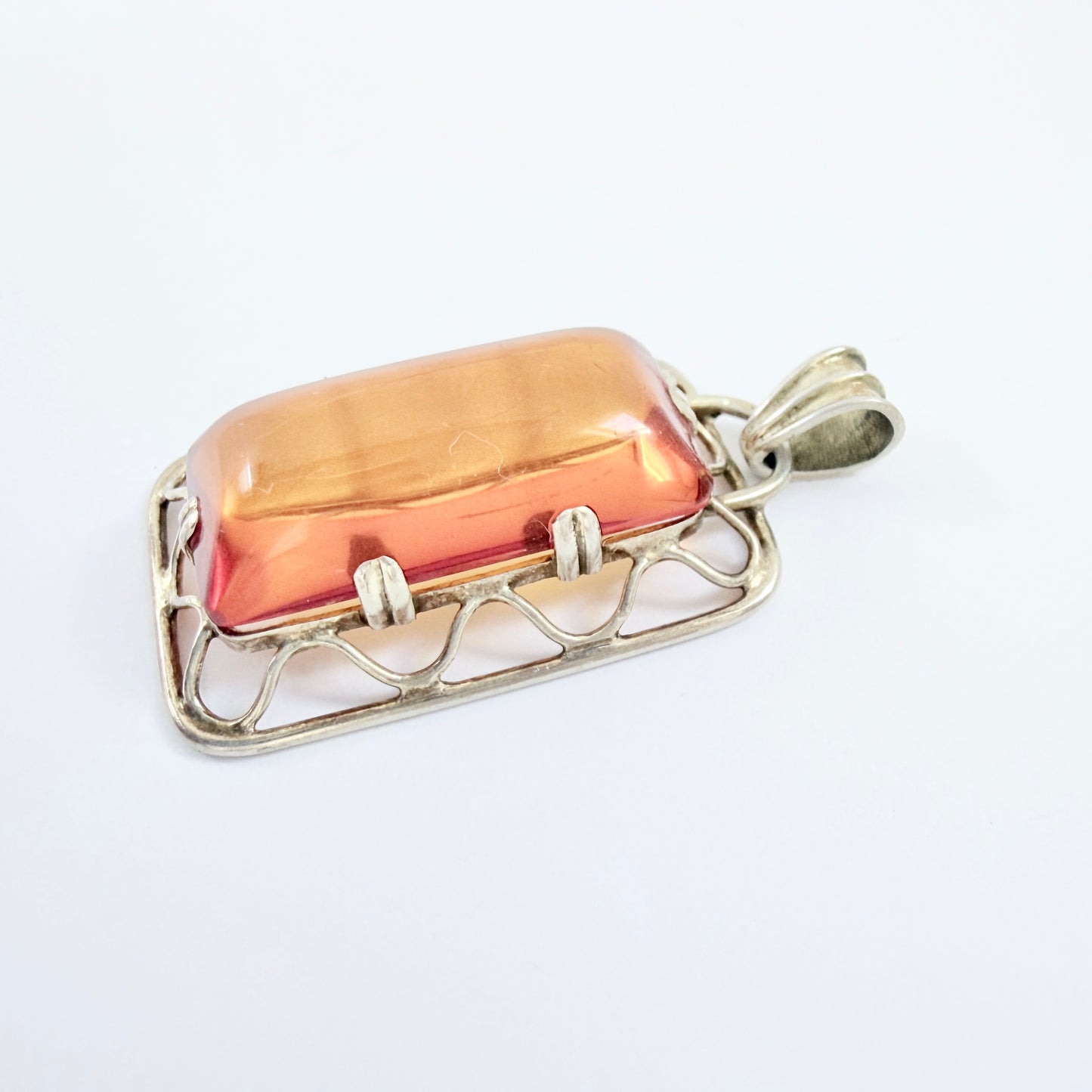 Vintage ca 1950s Solid 835 Silver Amber Pendant. Maker's Mark.