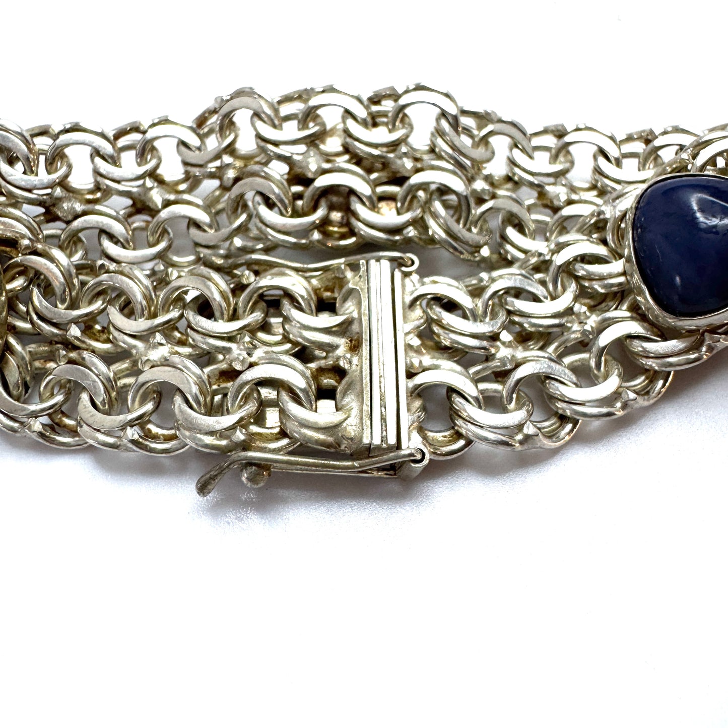 G Nilsson, Sweden 1970s. Vintage Stering Silver Bergslagen-stone Double Bismark Bracelet.