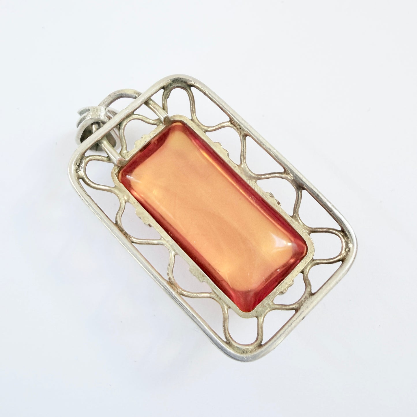 Vintage ca 1950s Solid 835 Silver Amber Pendant. Maker's Mark.