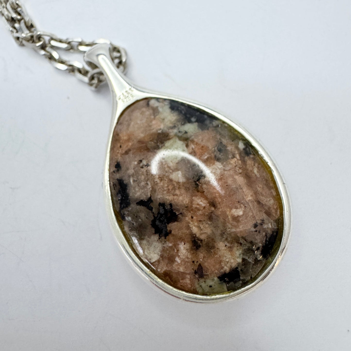 Horsens Solvvarefabrik, Denmark c 1970s. Vintage Sterling Silver Gneiss Rock Pendant.
