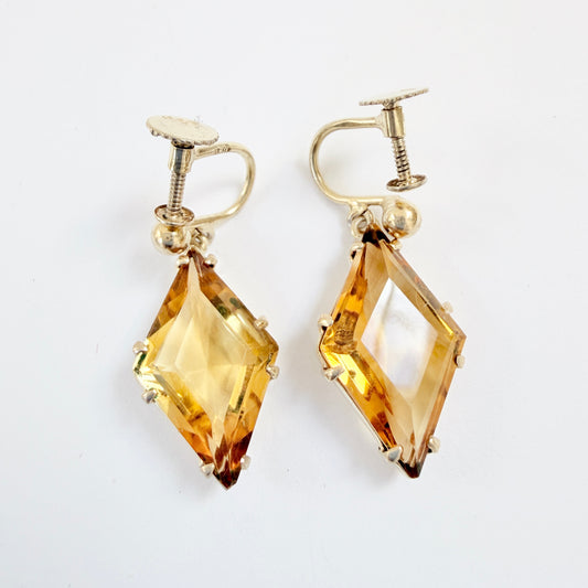 VIntage c 1930s Art Deco Solid Silver Citrine Earrings.