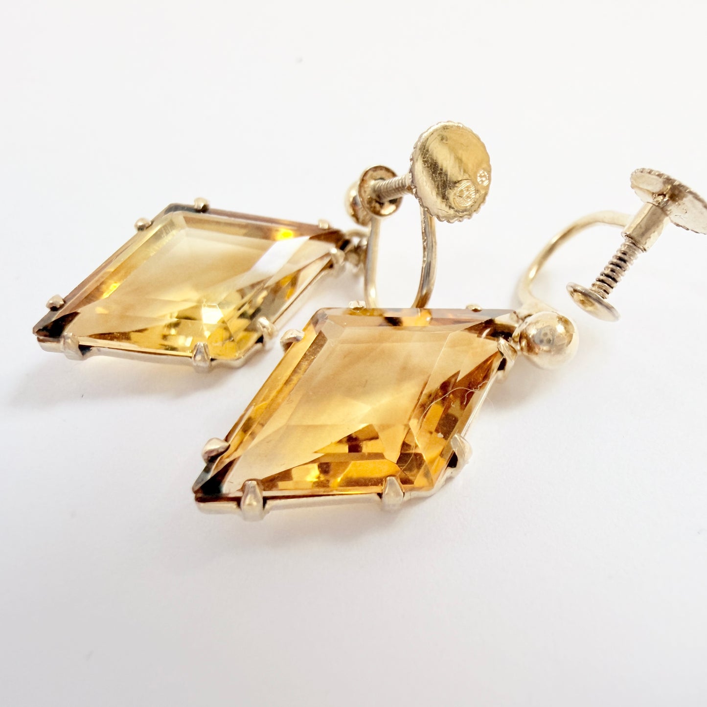 VIntage c 1930s Art Deco Solid Silver Citrine Earrings.