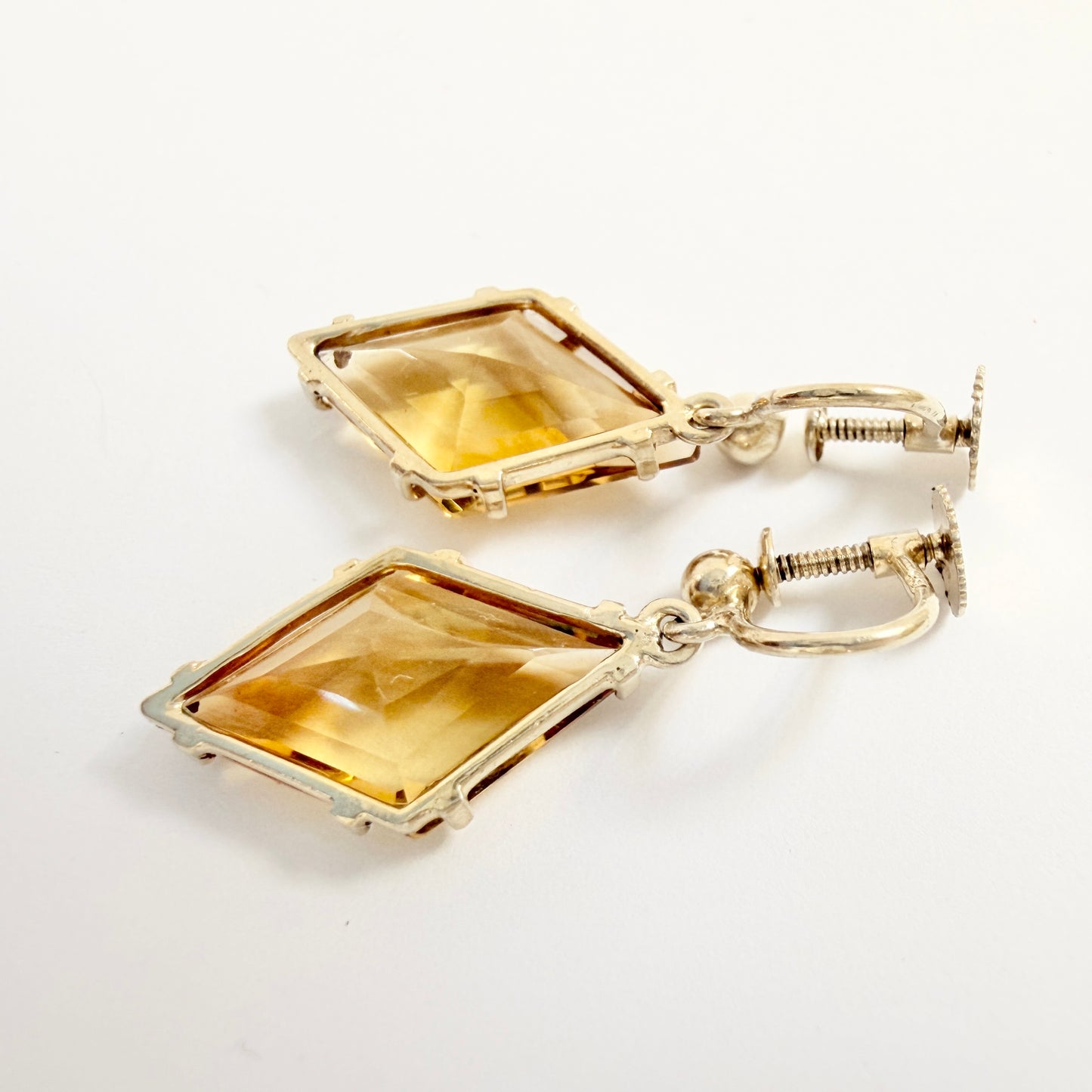 VIntage c 1930s Art Deco Solid Silver Citrine Earrings.