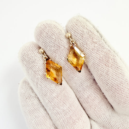 VIntage c 1930s Art Deco Solid Silver Citrine Earrings.