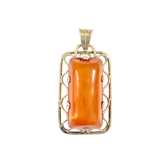 Vintage ca 1950s Solid 835 Silver Amber Pendant. Maker's Mark.