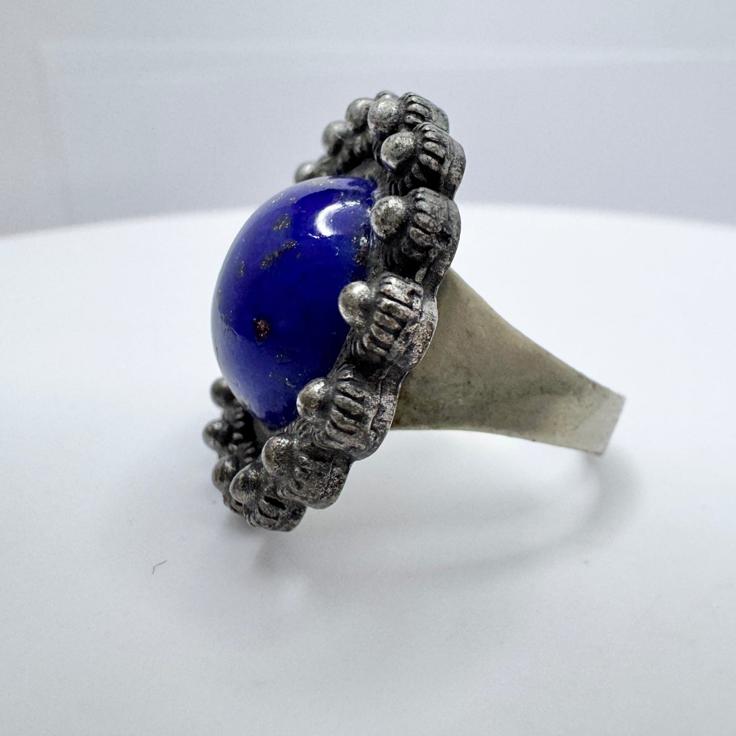 Vintage c 1960s Pewter Art Glass Ring.