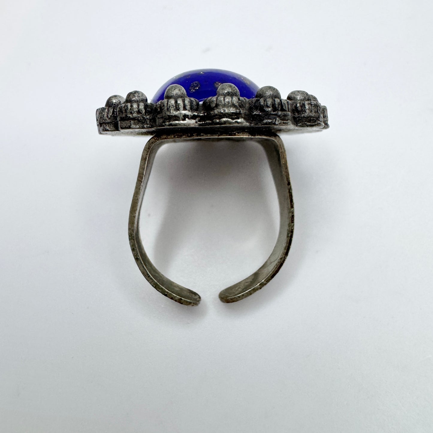 Vintage c 1960s Pewter Art Glass Ring.
