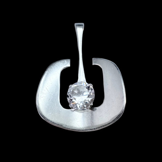Alton, Sweden 1974 Vintage Modernist Sterling Silver Rock Crystal Pendant