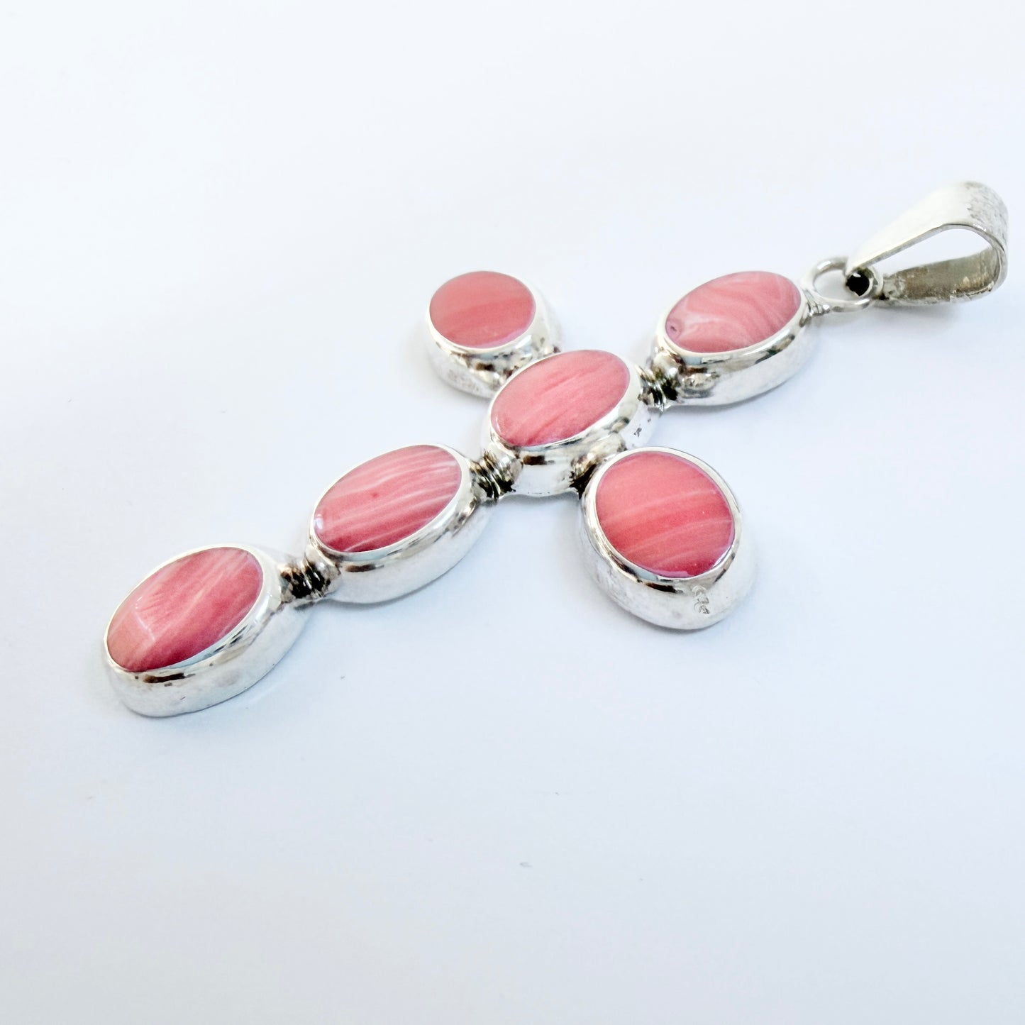 Mexico. Vintage Sterling SIlver Spiny Oyster Cross Pendant.