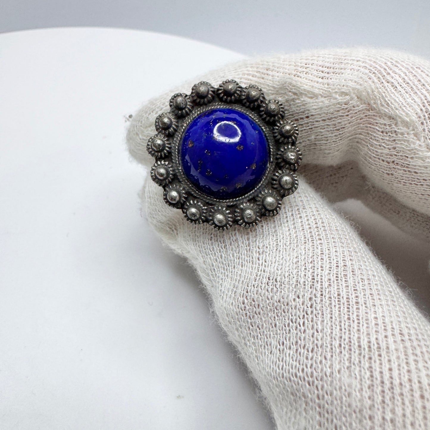 Vintage c 1960s Pewter Art Glass Ring.