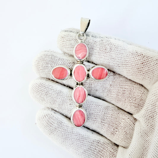 Mexico. Vintage Sterling SIlver Spiny Oyster Cross Pendant.