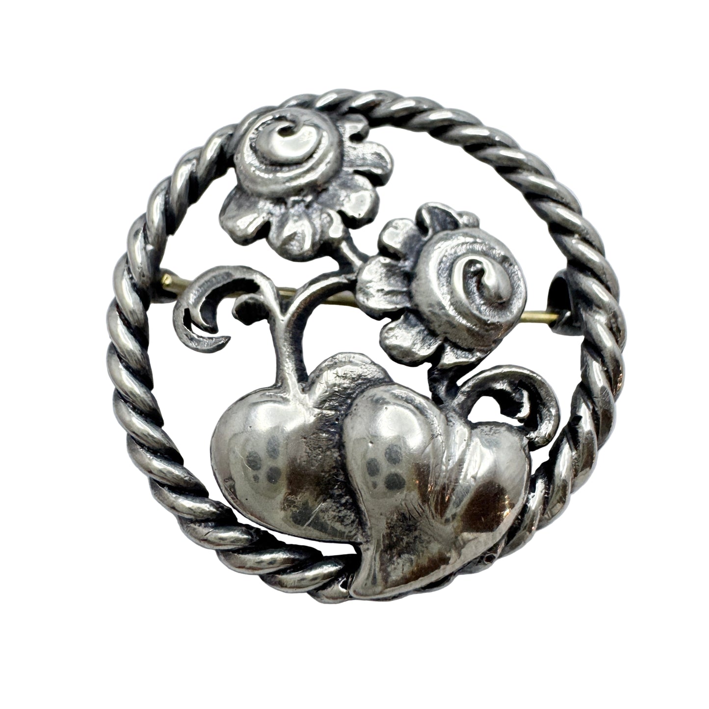 Vintage c 1940s Solid Silver Flower Brooch.