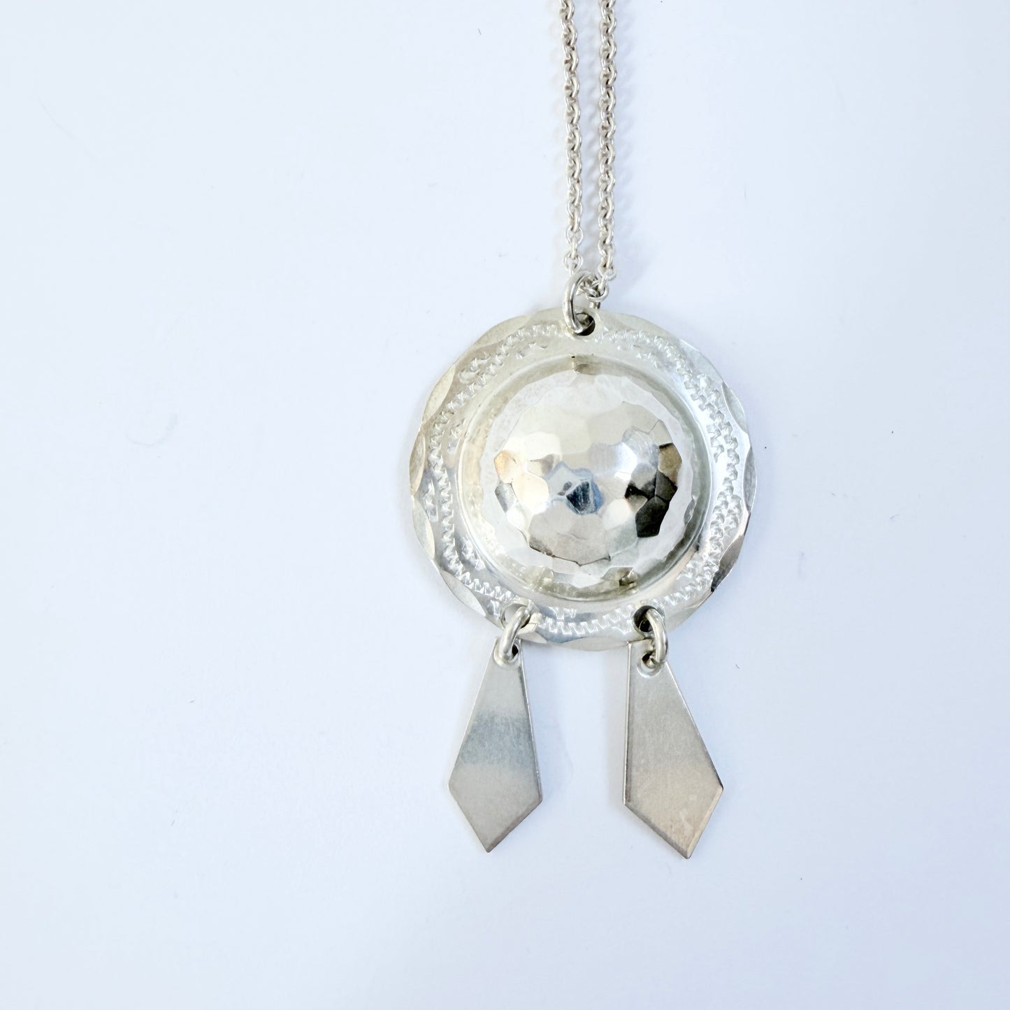 Sigurd Åhman for Jokkmokks Tenn, Sweden. Vintage Sterling Silver Sami / Laplander Pendant Necklace.