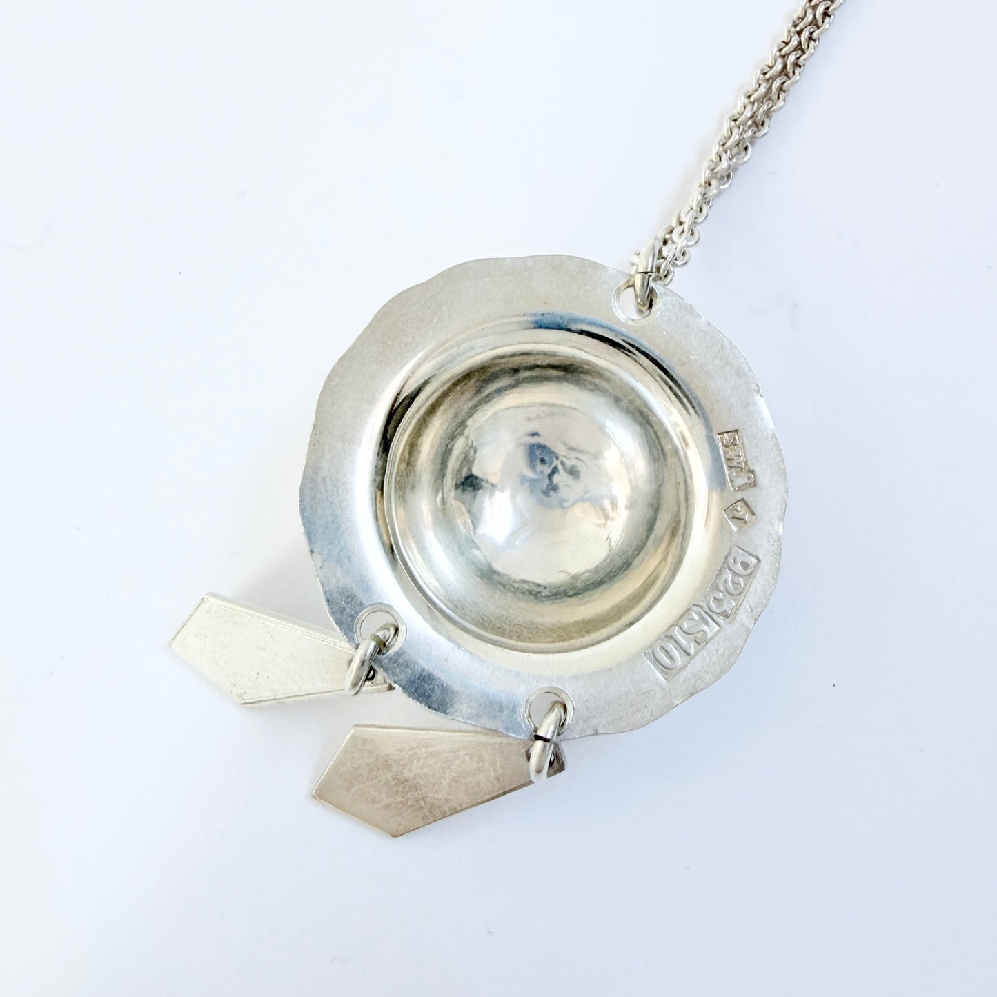 Sigurd Åhman for Jokkmokks Tenn, Sweden. Vintage Sterling Silver Sami / Laplander Pendant Necklace.