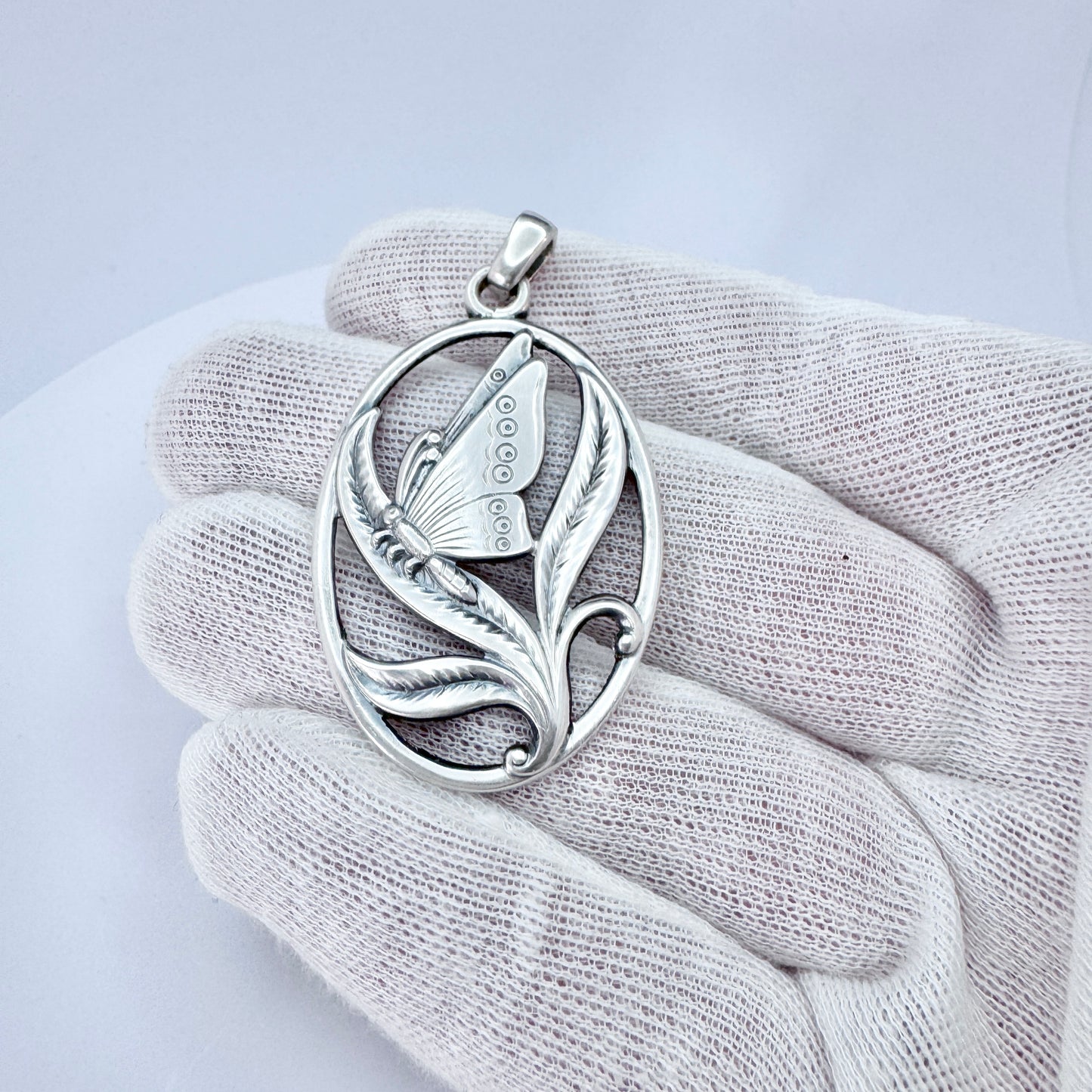 G Dahlgren, Sweden year 1950. Vintage Solid Silver Butterfly Pendant.