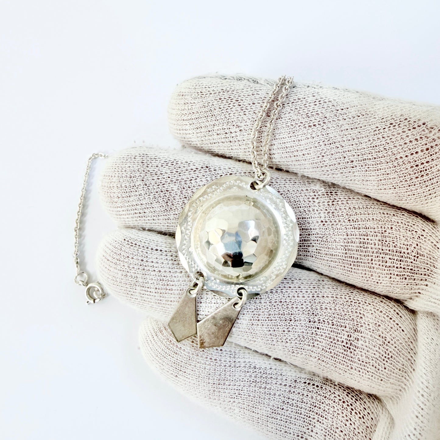 Sigurd Åhman for Jokkmokks Tenn, Sweden. Vintage Sterling Silver Sami / Laplander Pendant Necklace.