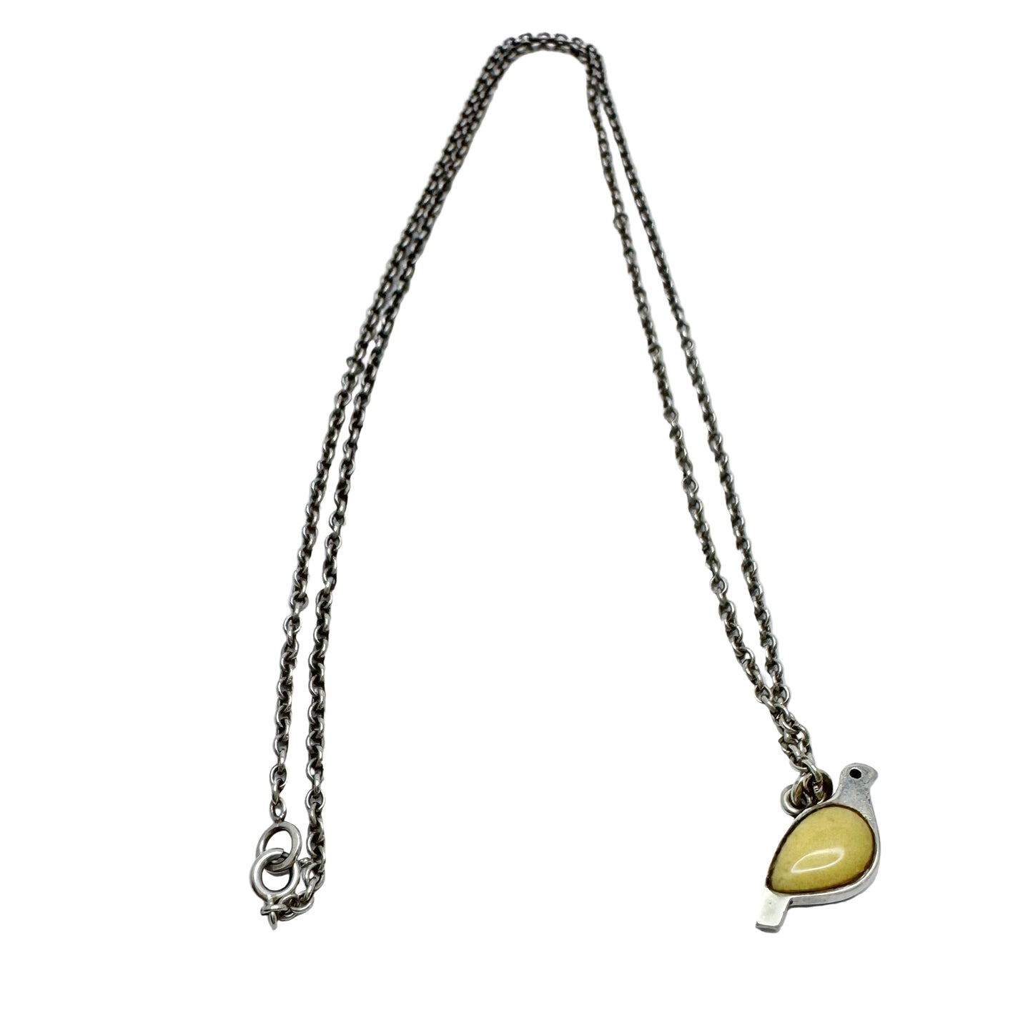 JAN, Finland. Vintage Sterling Silver Hardstone Bird Pendant Necklace.